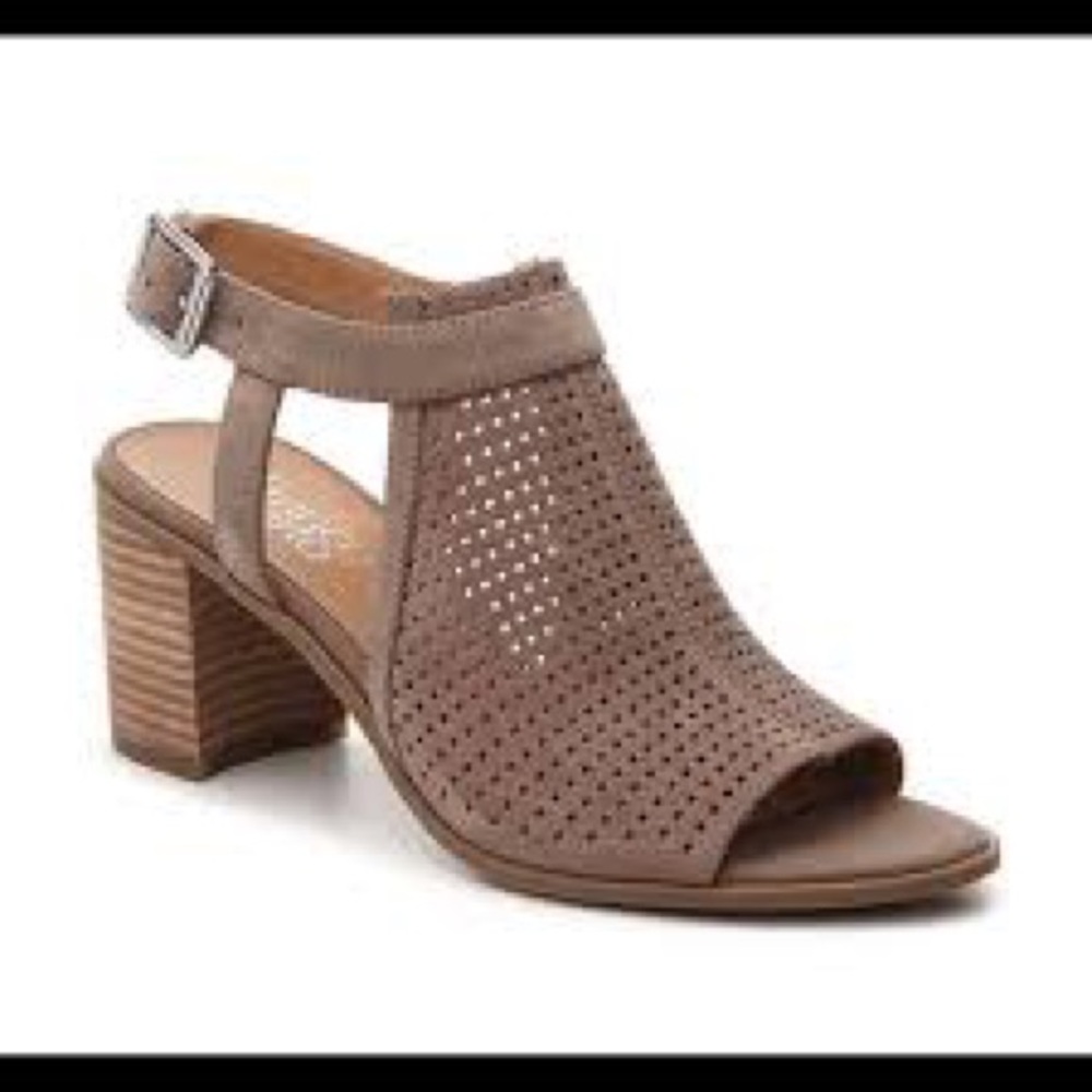 Franco Sarto Harlet 2 Suede Dark Beige Open Toed Block Heel Sandals